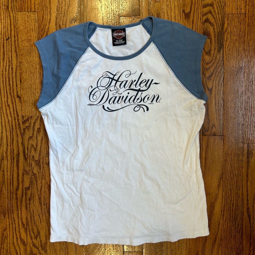 Harley Davidson Baby Tee Light Blue and White
